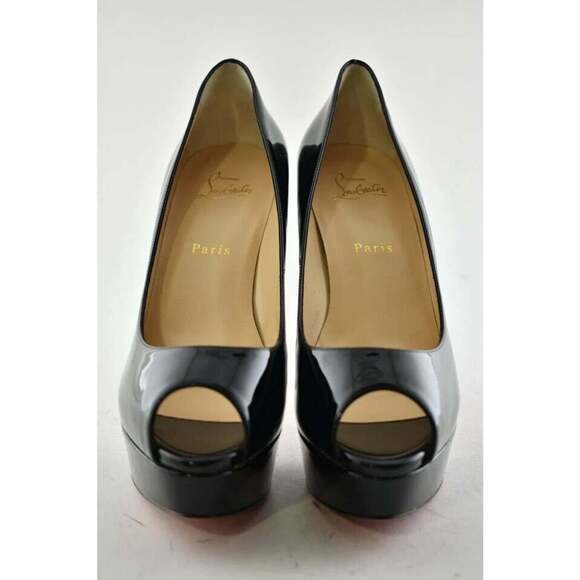 Christian Louboutin Fetish Peep 130 Black Patent Platform Sandal Heel Pump 40 - Picture 5 of 10